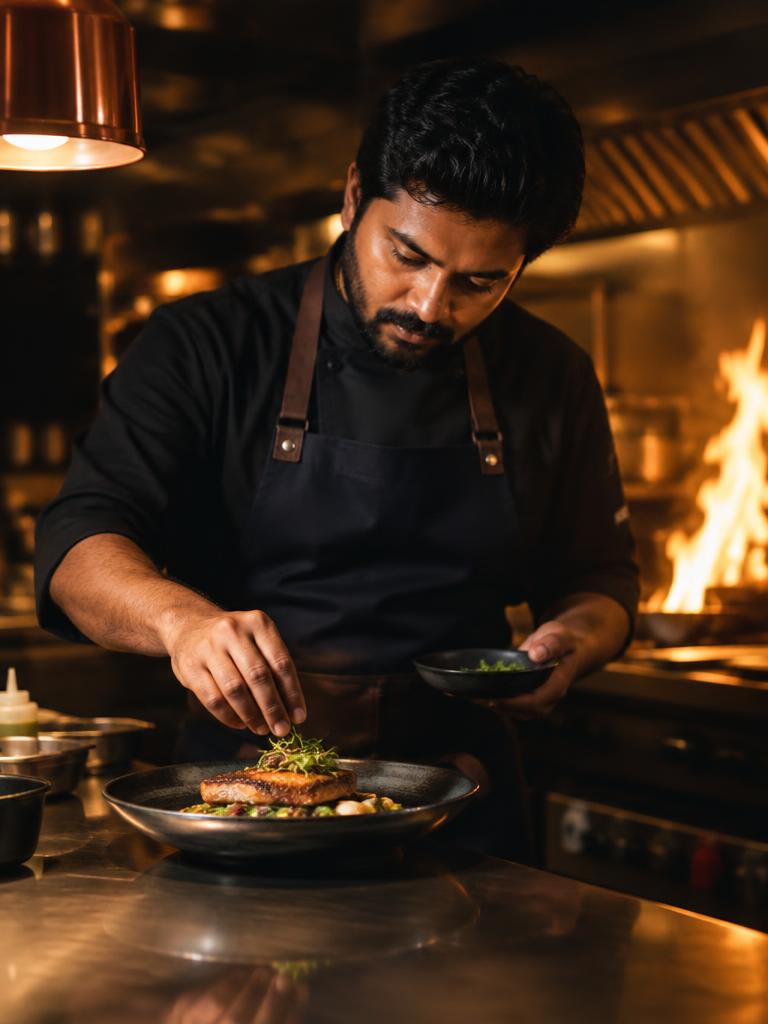 Chef plating a dish