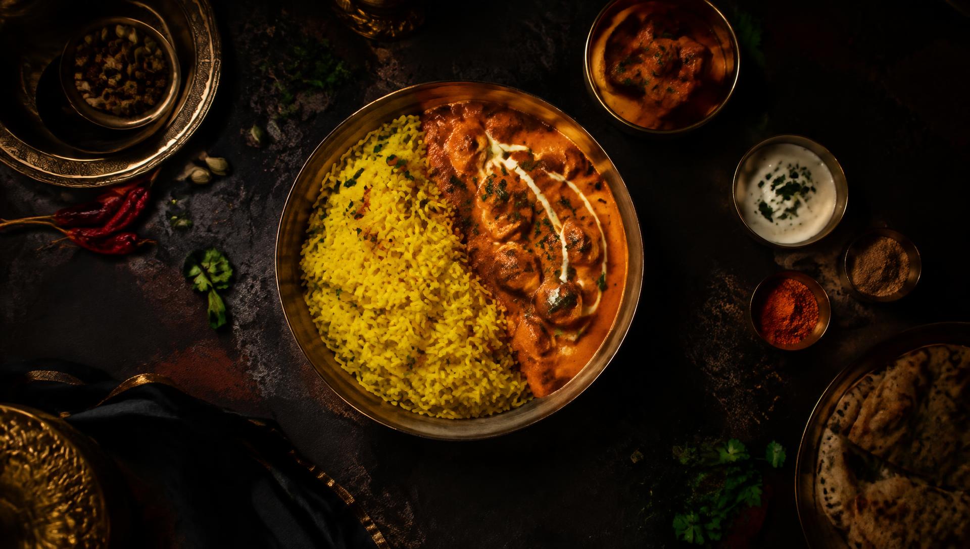 Butter chicken and saffron rice